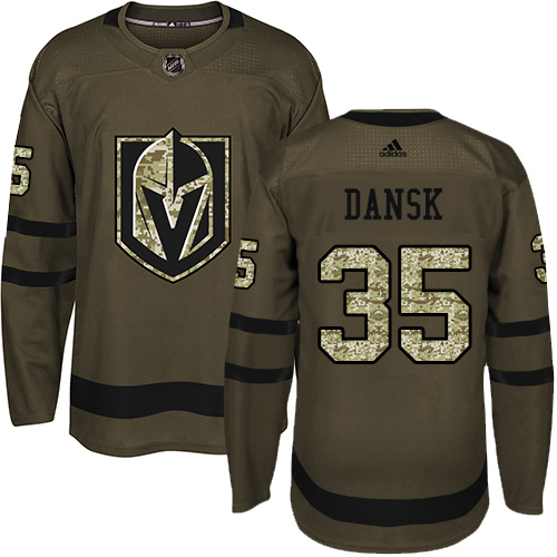 Adidas Golden Knights #35 Oscar Dansk Green Salute to Service Stitched NHL Jersey - Click Image to Close